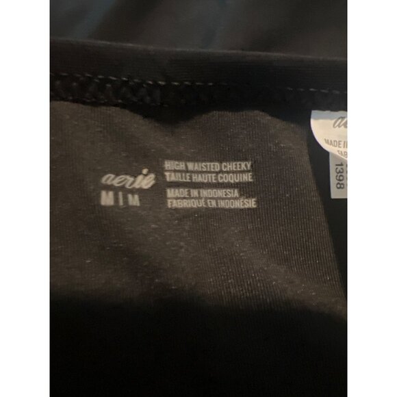 Aerie High Waisted Cheeky Bikini Bottoms M Black Nylon Elastane - Picture 4 of 4